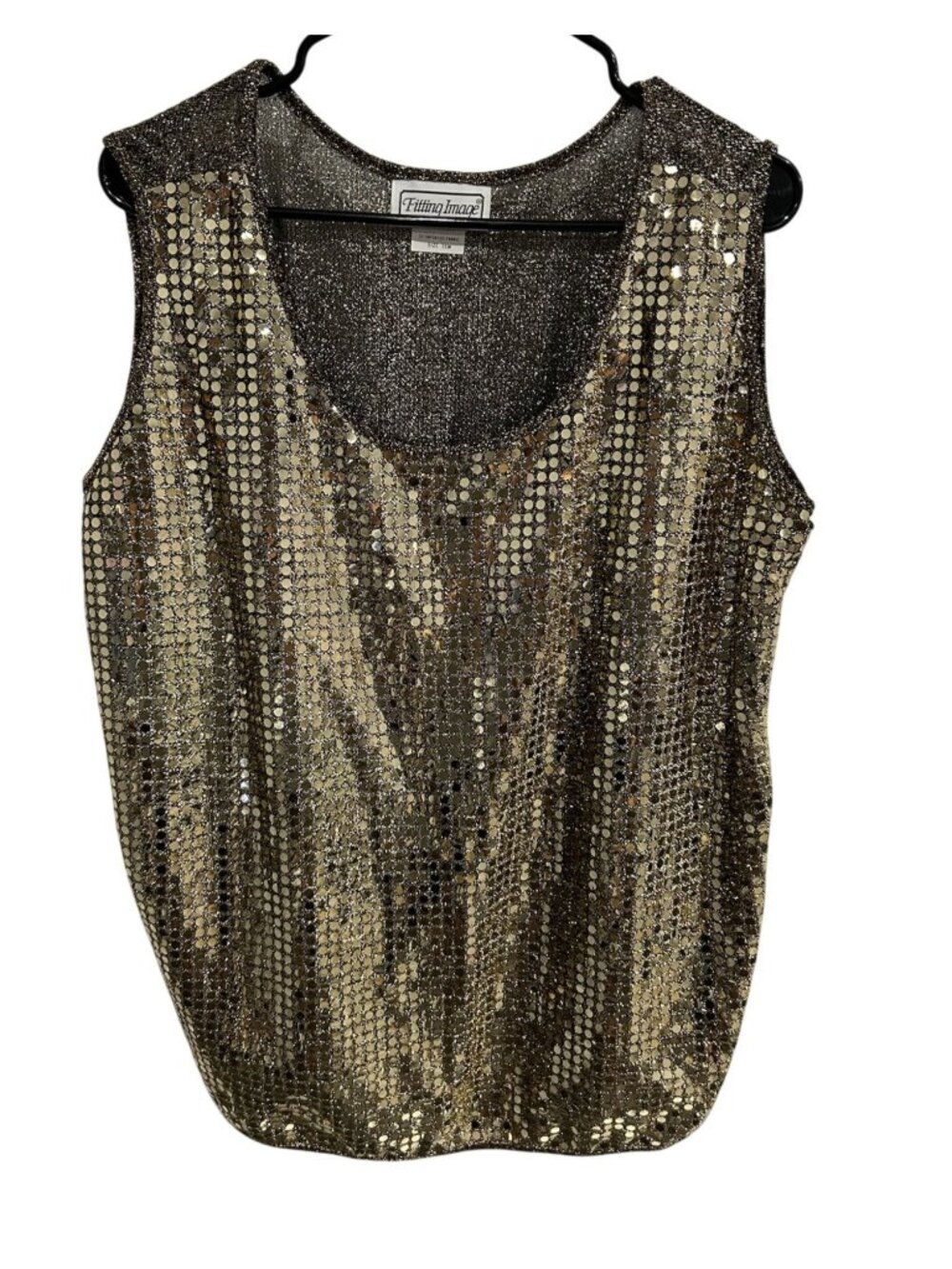 Vintage Fitting Image Gold Sequined Sparkle Sleeveless Top Size 16W